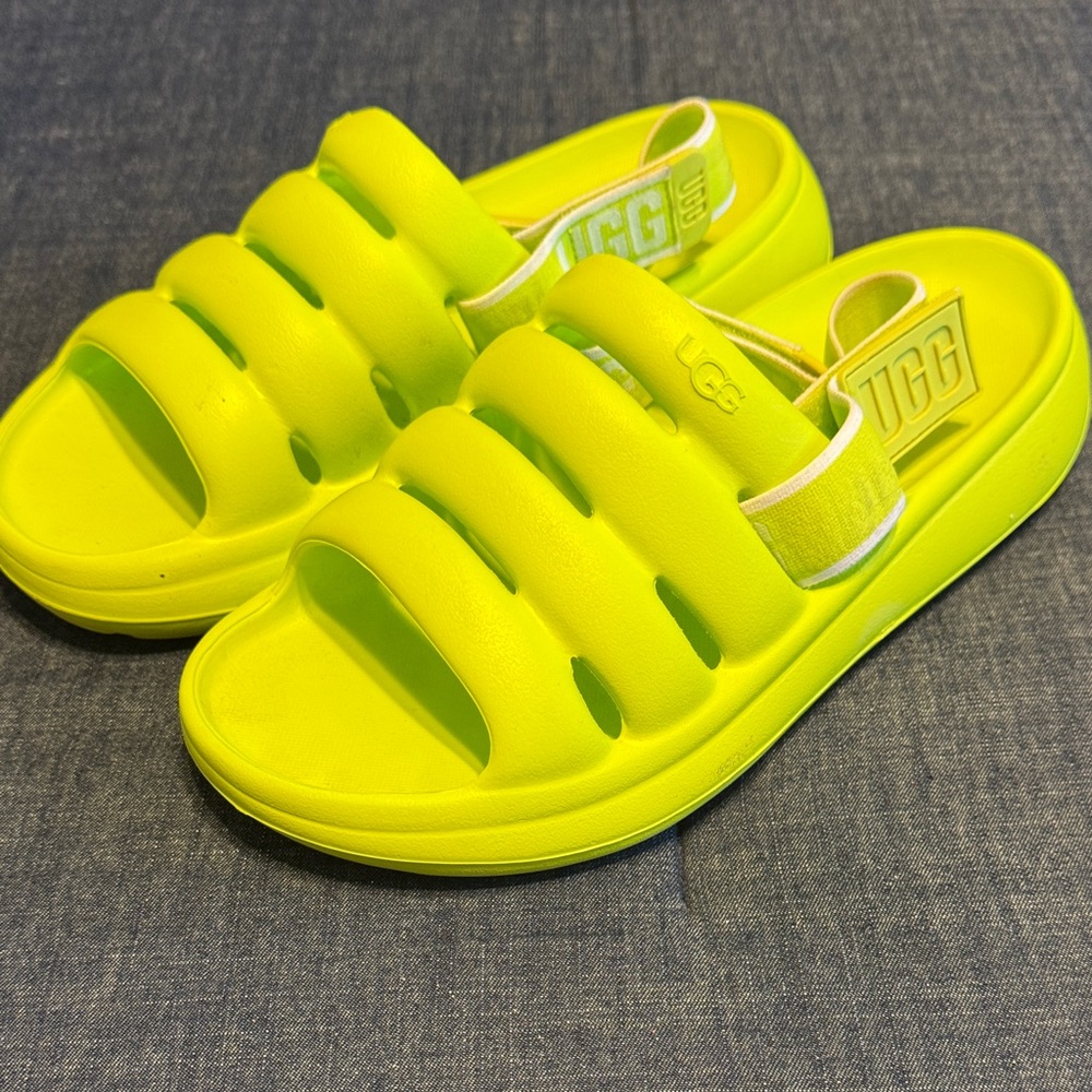 UGG Neon Lime Cushioned Slide Sandals